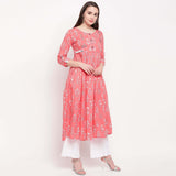Vbuyz Women's Printed Anarkali Cotton Light Pink Kurta